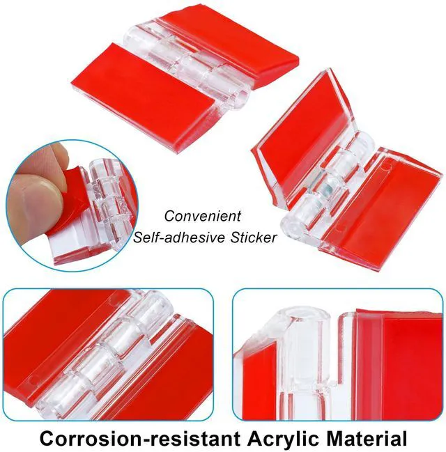 Alt view image 2 of 2 - Clear Acrylic Hinges, 30 * 35mm, 12 Pcs | Invisible, Self Adhesive, For Aquarium Lids, Cabinets, Display Stands & DIY Furniture