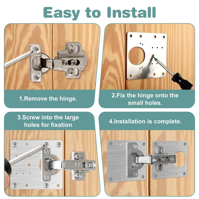 Alt view image 3 of 7 - 4Pcs Cabinet Door Repair Plate Kit Cabinet Hinge Repair Plate Kit | 24 Screws, Stainless Steel, Durable, Upgraded, For Wooden, Kitchen, Cupboard Door, Locker, Furniture