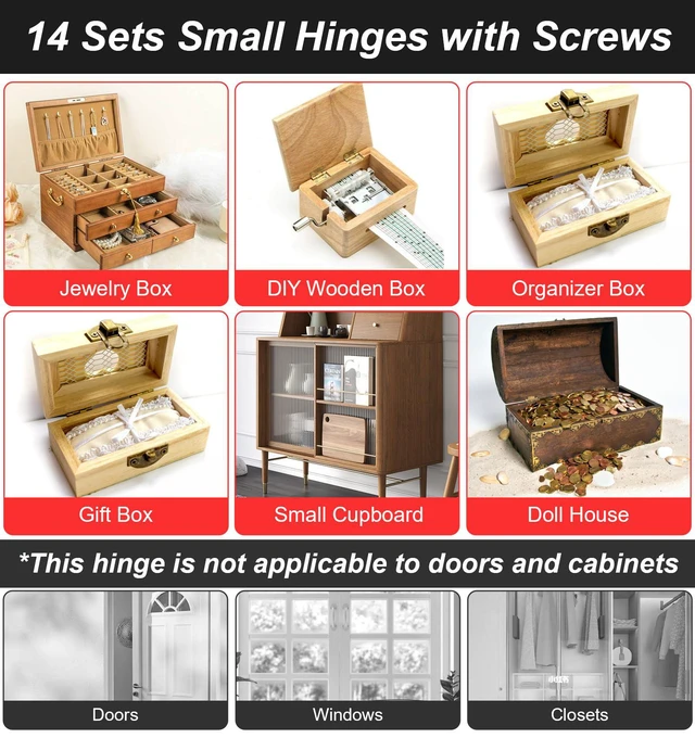 Alt view image 3 of 7 - 50 Pairs Folding Hinges, Small Hinge Rotatable Hardware Hinges | Mini Metal Tiny Hinges for Jewelry Box, Wooden Gift Case, Door, and Crafts