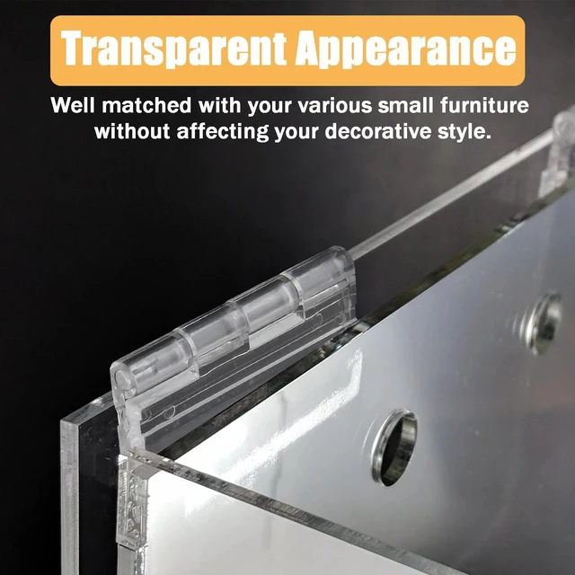 Alt view image 5 of 6 - Clear Acrylic Hinges for Plexiglass, 10pcs, 30mm x 35mm | Plastic Cabinet Hinges, Tiny Piano Hinge, Small Box Hinges, Mini Folding Hinge
