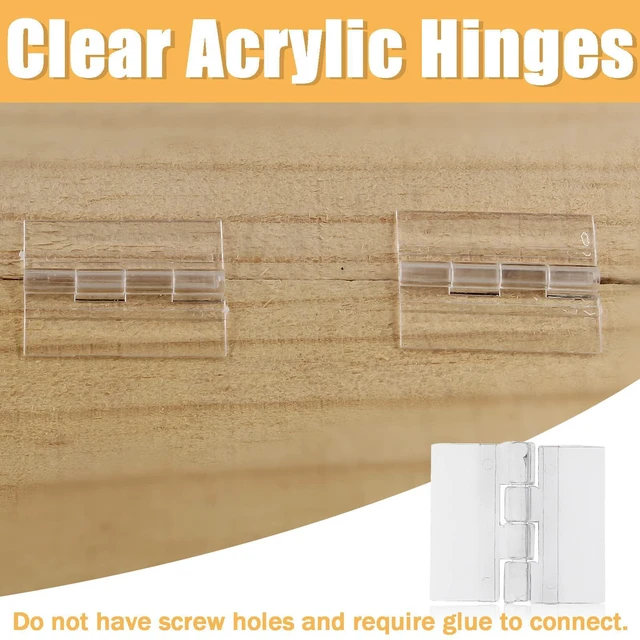 Alt view image 4 of 6 - Clear Acrylic Hinges for Plexiglass, 10pcs, 30mm x 35mm | Plastic Cabinet Hinges, Tiny Piano Hinge, Small Box Hinges, Mini Folding Hinge
