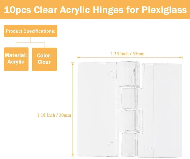 Alt view image 2 of 6 - Clear Acrylic Hinges for Plexiglass, 10pcs, 30mm x 35mm | Plastic Cabinet Hinges, Tiny Piano Hinge, Small Box Hinges, Mini Folding Hinge