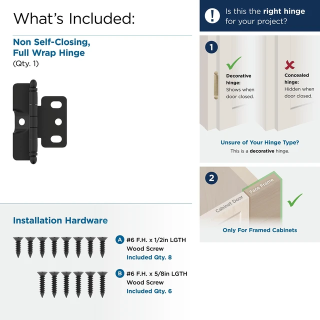 Alt view image 3 of 4 - 3/4" Full Wrap Matte Black Decorative Cabinet Hinge | Non-Self-Closing Steel Cabinet Hinge for Doors with 3/4" (19mm) Door Thickness; Full Inset, Full Wrap