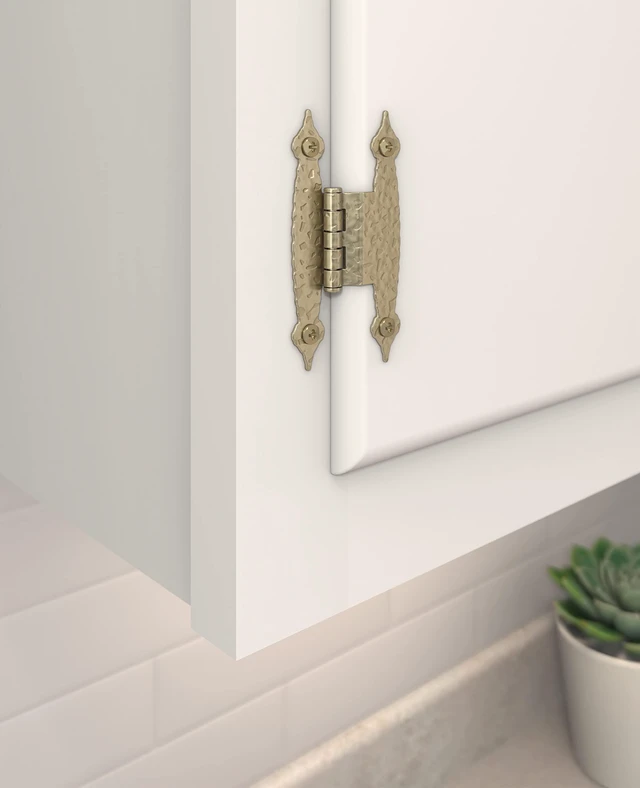 Alt view image 2 of 4 - 1 Pair 3/8" Offset Golden Champagne Non-Self-Closing Cabinet Hinge | Steel Cabinet Butterfly Hinge for Kitchen, Bathroom and Furniture Doors, 3/8" (10mm) Offset, Non-Self Closing, Face Mount