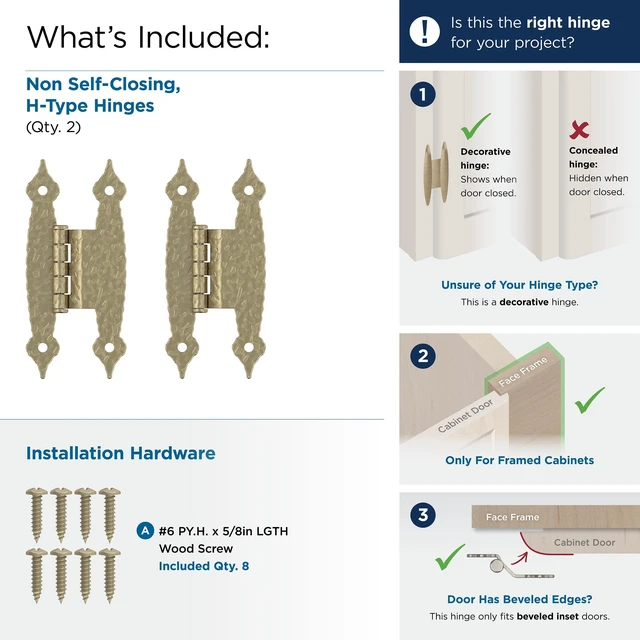 Alt view image 3 of 4 - 1 Pair 3/8" Offset Golden Champagne Non-Self-Closing Cabinet Hinge | Steel Cabinet Butterfly Hinge for Kitchen, Bathroom and Furniture Doors, 3/8" (10mm) Offset, Non-Self Closing, Face Mount