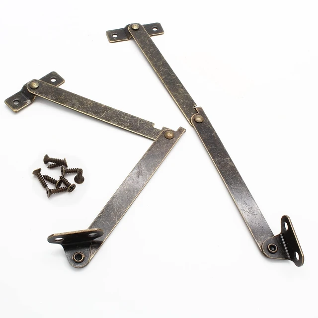 Alt view image 3 of 7 - 2Pcs Brass Lid Support Hinges, 7.87" x 1.57" | Folding Lift Up Stay Hinge, With Mounting Screws, For Furniture Wooden Boxes Jewelry Case Chest Cabinet Cupboard