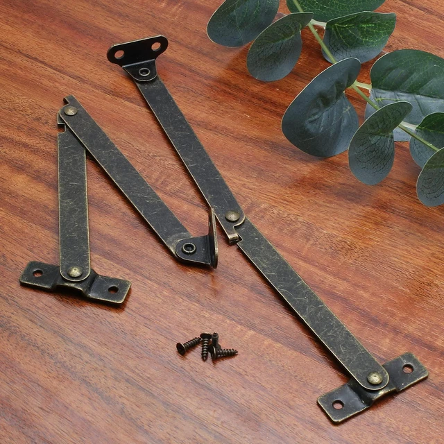 Alt view image 4 of 7 - 2Pcs Brass Lid Support Hinges, 7.87" x 1.57" | Folding Lift Up Stay Hinge, With Mounting Screws, For Furniture Wooden Boxes Jewelry Case Chest Cabinet Cupboard