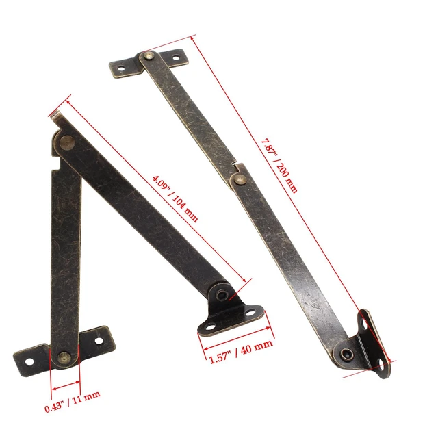 Alt view image 5 of 7 - 2Pcs Brass Lid Support Hinges, 7.87" x 1.57" | Folding Lift Up Stay Hinge, With Mounting Screws, For Furniture Wooden Boxes Jewelry Case Chest Cabinet Cupboard