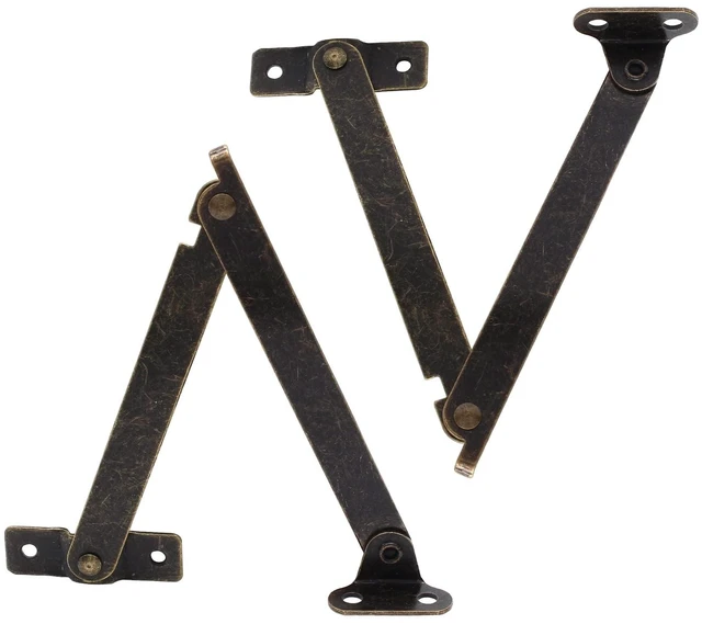Alt view image 2 of 7 - 2Pcs Brass Lid Support Hinges, 7.87" x 1.57" | Folding Lift Up Stay Hinge, With Mounting Screws, For Furniture Wooden Boxes Jewelry Case Chest Cabinet Cupboard