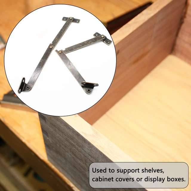 Alt view image 6 of 7 - 2Pcs Brass Lid Support Hinges, 7.87" x 1.57" | Folding Lift Up Stay Hinge, With Mounting Screws, For Furniture Wooden Boxes Jewelry Case Chest Cabinet Cupboard