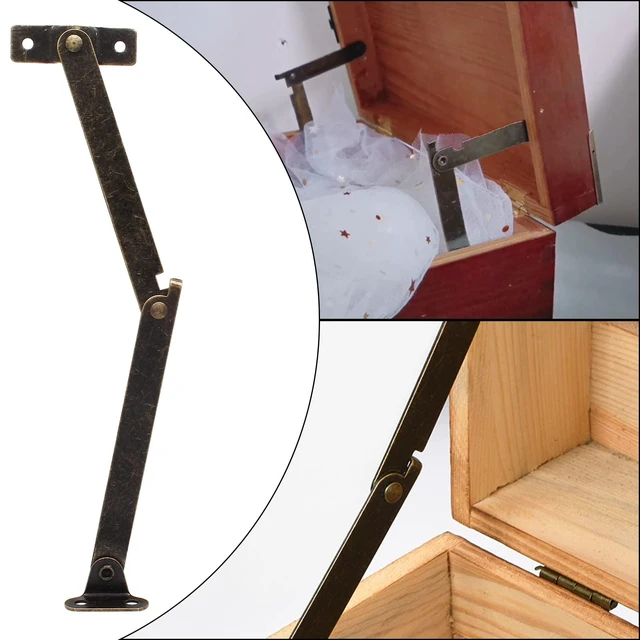 Alt view image 7 of 7 - 2Pcs Brass Lid Support Hinges, 7.87" x 1.57" | Folding Lift Up Stay Hinge, With Mounting Screws, For Furniture Wooden Boxes Jewelry Case Chest Cabinet Cupboard
