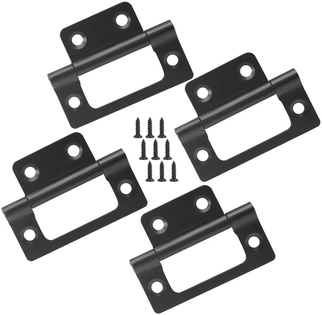 Main image of 4 Pcs 2" Black Non-Mortise Hinges Bifold Cabinet Door w/Screws | Metal Black Coated, Smooth Silent Operation, 2"x0.98" Compact, Screws Included, For Cabinet Window Wood Box