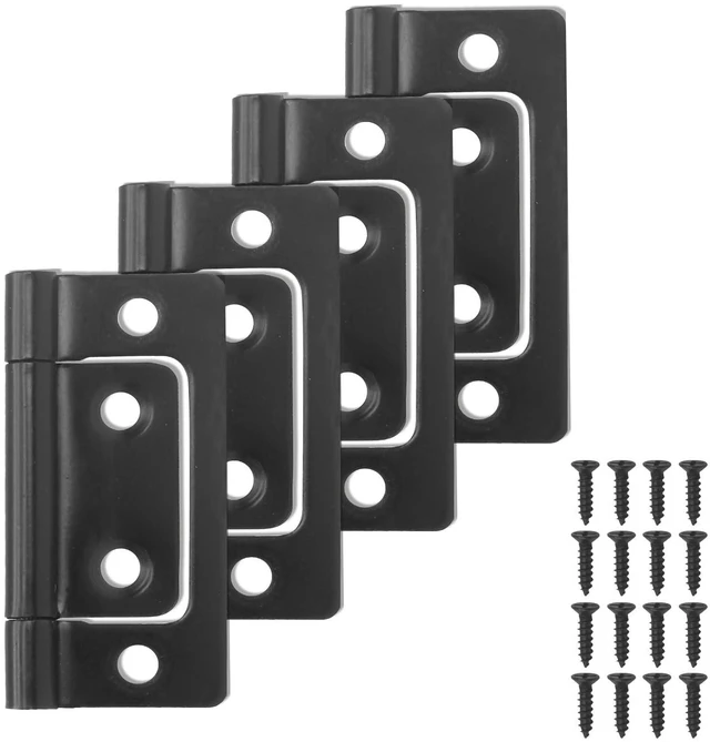Alt view image 2 of 7 - 4 Pcs 2" Black Non-Mortise Hinges Bifold Cabinet Door w/Screws | Metal Black Coated, Smooth Silent Operation, 2"x0.98" Compact, Screws Included, For Cabinet Window Wood Box