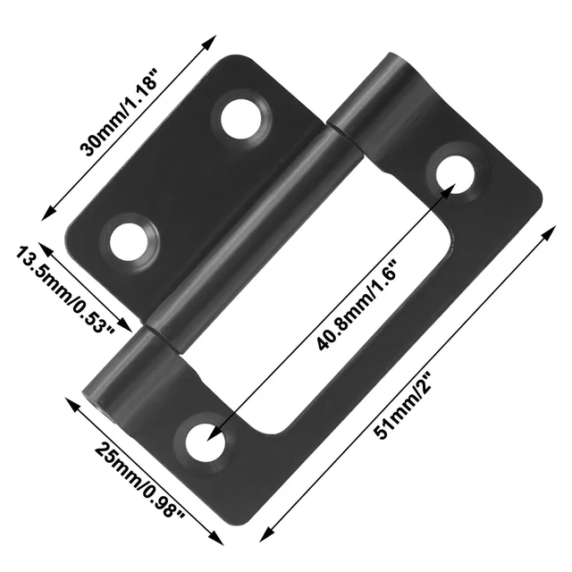 Alt view image 3 of 7 - 4 Pcs 2" Black Non-Mortise Hinges Bifold Cabinet Door w/Screws | Metal Black Coated, Smooth Silent Operation, 2"x0.98" Compact, Screws Included, For Cabinet Window Wood Box