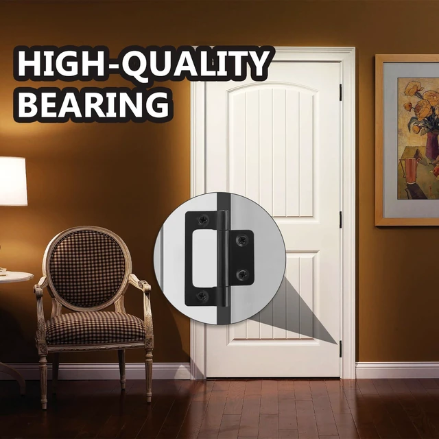 Alt view image 6 of 7 - 4 Pcs 2" Black Non-Mortise Hinges Bifold Cabinet Door w/Screws | Metal Black Coated, Smooth Silent Operation, 2"x0.98" Compact, Screws Included, For Cabinet Window Wood Box