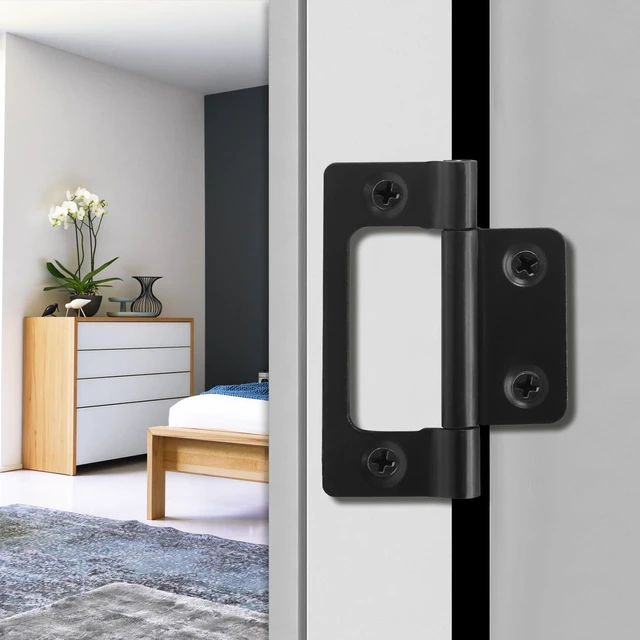 Alt view image 7 of 7 - 4 Pcs 2" Black Non-Mortise Hinges Bifold Cabinet Door w/Screws | Metal Black Coated, Smooth Silent Operation, 2"x0.98" Compact, Screws Included, For Cabinet Window Wood Box