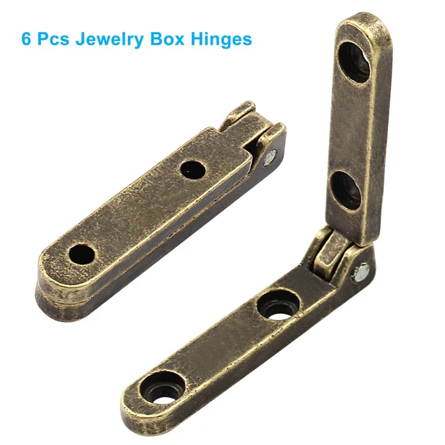 Alt view image 2 of 5 - 6 Pcs Jewelry Box Hinges, Bronze | Mini Hinges, 90 Degree, Wood Box, Folding Hinges, With Screws