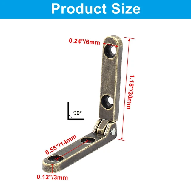 Alt view image 3 of 5 - 6 Pcs Jewelry Box Hinges, Bronze | Mini Hinges, 90 Degree, Wood Box, Folding Hinges, With Screws