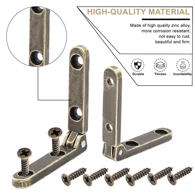 Alt view image 4 of 5 - 6 Pcs Jewelry Box Hinges, Bronze | Mini Hinges, 90 Degree, Wood Box, Folding Hinges, With Screws