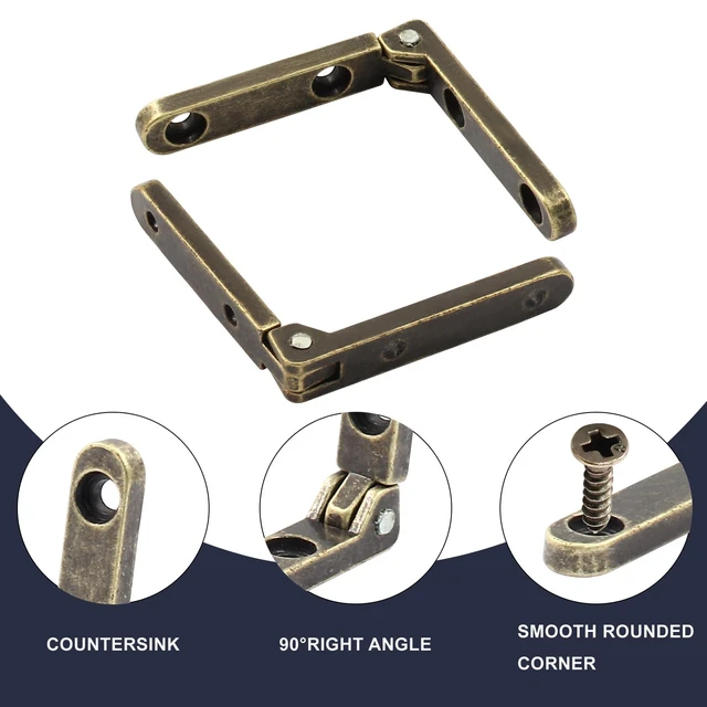 Alt view image 5 of 5 - 6 Pcs Jewelry Box Hinges, Bronze | Mini Hinges, 90 Degree, Wood Box, Folding Hinges, With Screws