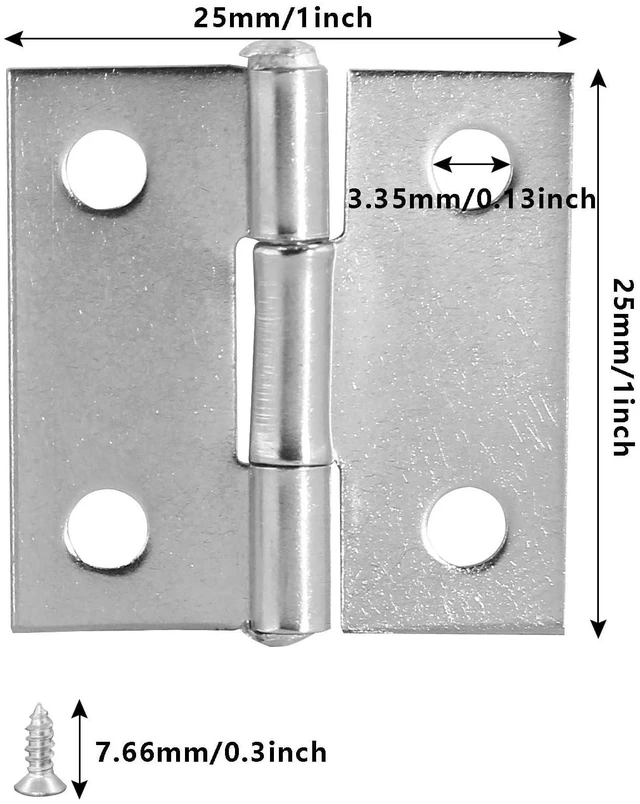 Alt view image 2 of 7 - 12 Pack Butt Hinge 1 Inch Mini Hinges, Silver | 304 Stainless Steel Material, Small Cabinet Hinge, Folding Craft Hinges with Mounting Screws, For Boxes Gate Drawer