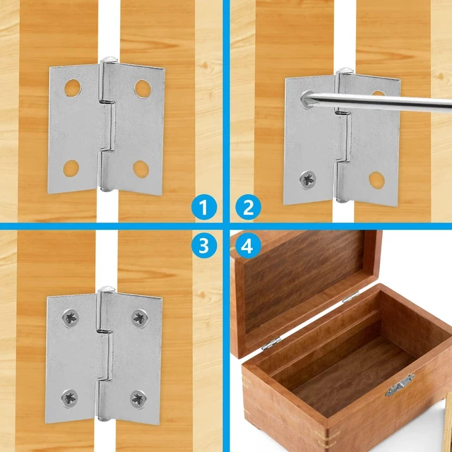 Alt view image 5 of 7 - 12 Pack Butt Hinge 1 Inch Mini Hinges, Silver | 304 Stainless Steel Material, Small Cabinet Hinge, Folding Craft Hinges with Mounting Screws, For Boxes Gate Drawer