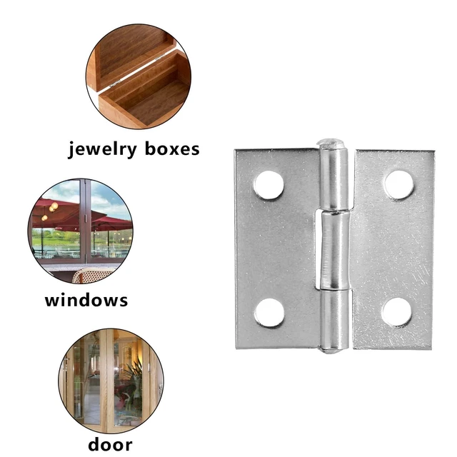Alt view image 7 of 7 - 12 Pack Butt Hinge 1 Inch Mini Hinges, Silver | 304 Stainless Steel Material, Small Cabinet Hinge, Folding Craft Hinges with Mounting Screws, For Boxes Gate Drawer