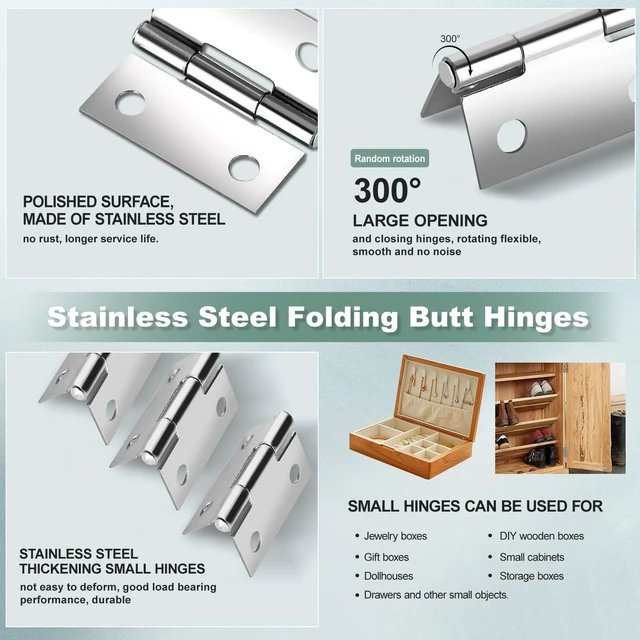 Alt view image 2 of 6 - Mini Hinges Miniature Folding Butt Hinges Small Cabinet Folding Craft Hinge | Stainless Steel Mini Hinges for Wooden Box Gate Drawer,14 Set Small Hinges with Screws, 1" Jewelry Box Hardware Hinges Box