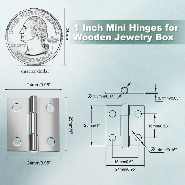Alt view image 3 of 6 - Mini Hinges Miniature Folding Butt Hinges Small Cabinet Folding Craft Hinge | Stainless Steel Mini Hinges for Wooden Box Gate Drawer,14 Set Small Hinges with Screws, 1" Jewelry Box Hardware Hinges Box