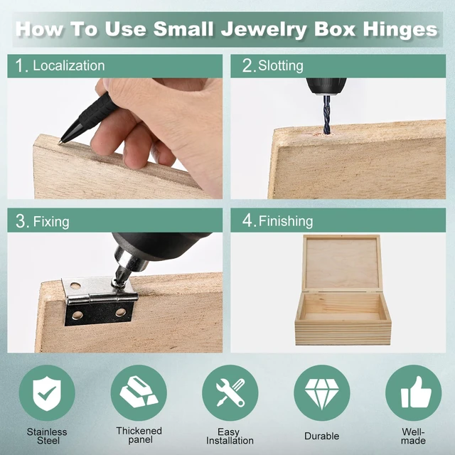 Alt view image 4 of 6 - Mini Hinges Miniature Folding Butt Hinges Small Cabinet Folding Craft Hinge | Stainless Steel Mini Hinges for Wooden Box Gate Drawer,14 Set Small Hinges with Screws, 1" Jewelry Box Hardware Hinges Box
