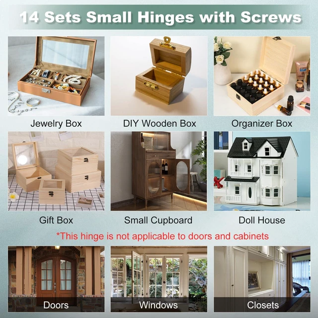 Alt view image 5 of 6 - Mini Hinges Miniature Folding Butt Hinges Small Cabinet Folding Craft Hinge | Stainless Steel Mini Hinges for Wooden Box Gate Drawer,14 Set Small Hinges with Screws, 1" Jewelry Box Hardware Hinges Box
