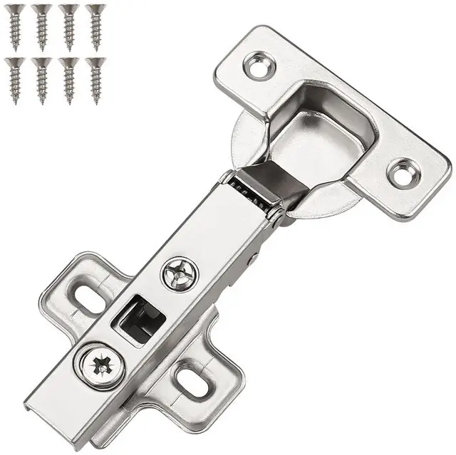 Main image of 1 Pair (2 Pcs) Clip On Full Overlay Frameless Furniture Cabinet Door Concealed Hinges Nickel Plated Cabinet Hardware
