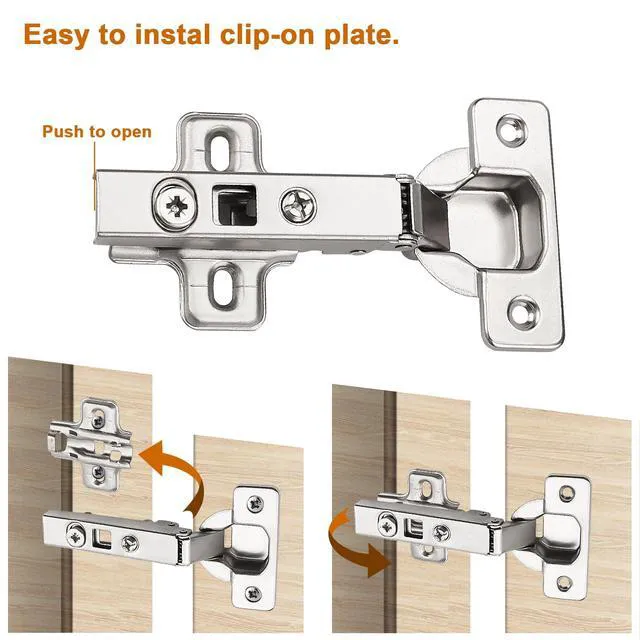 Alt view image 3 of 6 - 1 Pair (2 Pcs) Clip On Full Overlay Frameless Furniture Cabinet Door Concealed Hinges Nickel Plated Cabinet Hardware