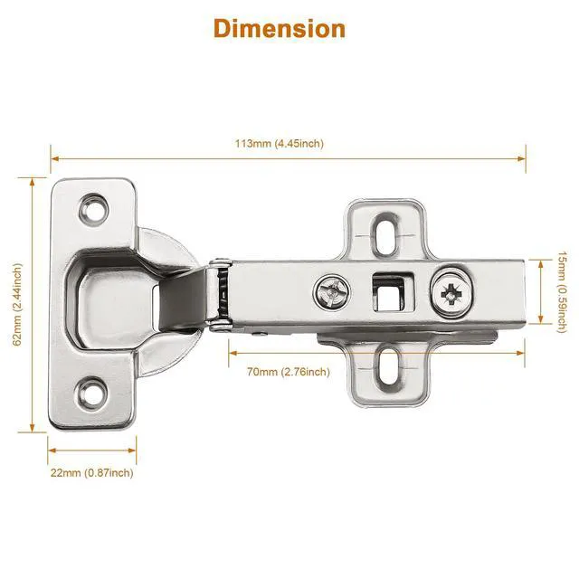 Alt view image 4 of 6 - 1 Pair (2 Pcs) Clip On Full Overlay Frameless Furniture Cabinet Door Concealed Hinges Nickel Plated Cabinet Hardware