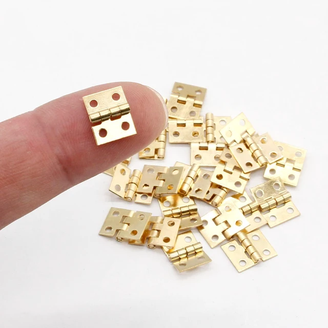 Alt view image 5 of 7 - Mini Brass Hinges, 10x8mm, Golden, 24 Pcs | 180 Degree Rotation, Miniature Furniture Hardware, For Jewelry Box Closet DIY, Includes Mounting Nails