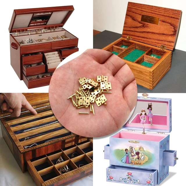 Alt view image 6 of 7 - Mini Brass Hinges, 10x8mm, Golden, 24 Pcs | 180 Degree Rotation, Miniature Furniture Hardware, For Jewelry Box Closet DIY, Includes Mounting Nails