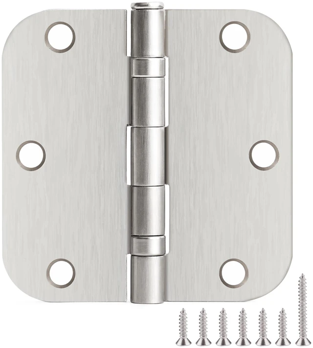 Main image of Rounded Brushed Nickel Door Hinges 3.5" 5/8" Radius Lasting Mute | 1 Pack No Squeak Ball Bearing Retreat Mansion Villa Loft Flat Dorm Bifold Standard Residential Hardware Home Bed Room Decor