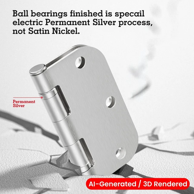 Alt view image 3 of 7 - Rounded Brushed Nickel Door Hinges 3.5" 5/8" Radius Lasting Mute | 1 Pack No Squeak Ball Bearing Retreat Mansion Villa Loft Flat Dorm Bifold Standard Residential Hardware Home Bed Room Decor