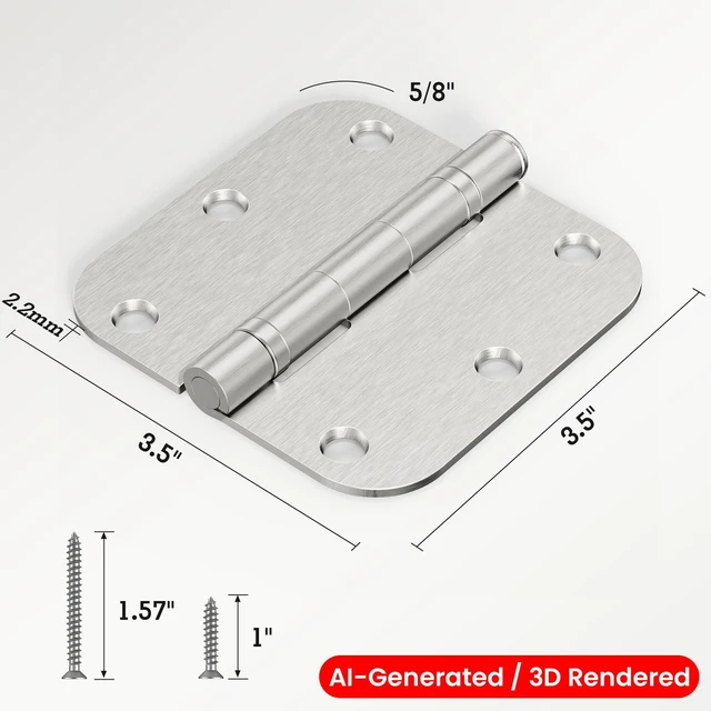 Alt view image 5 of 7 - Rounded Brushed Nickel Door Hinges 3.5" 5/8" Radius Lasting Mute | 1 Pack No Squeak Ball Bearing Retreat Mansion Villa Loft Flat Dorm Bifold Standard Residential Hardware Home Bed Room Decor