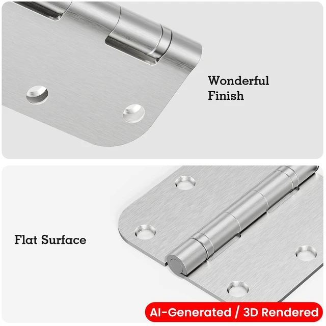 Alt view image 6 of 7 - Rounded Brushed Nickel Door Hinges 3.5" 5/8" Radius Lasting Mute | 1 Pack No Squeak Ball Bearing Retreat Mansion Villa Loft Flat Dorm Bifold Standard Residential Hardware Home Bed Room Decor