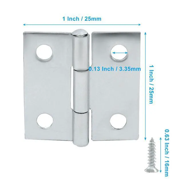 Alt view image 3 of 5 - 20 Pack 1 Inch Steel Butt Hinge, with Screws Craft DIY | Steel 0.8mm Rust Resistant, 4 Hole Stable, Smooth Silent Pin No Squeak, 25x25mm, Wood Box Jewelry Dollhouse