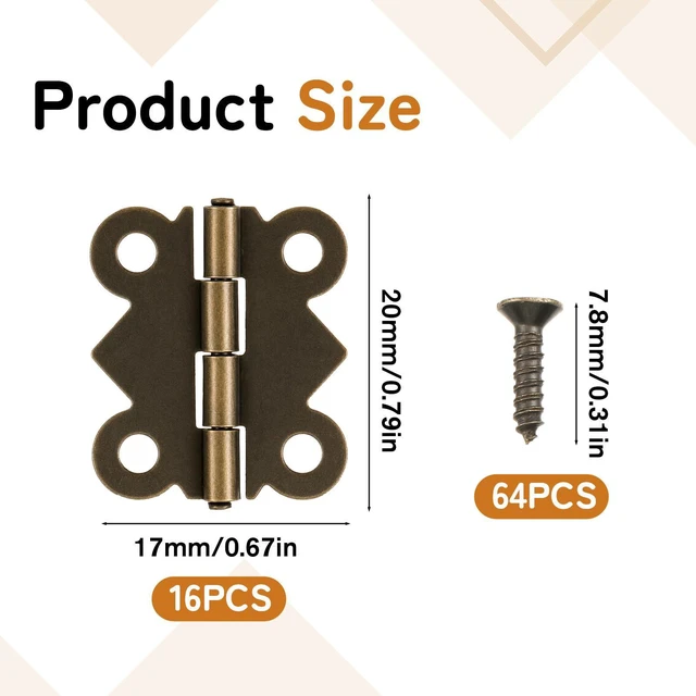 Alt view image 2 of 7 - 16 PCS Small Hinges for Wooden Box Antique Cabinet with Screws | Butterfly Retro Vintage Jewelry Box Hinges for Wooden Cabinet Crafts Jewelry Box Gift Box (20 X 17mm)