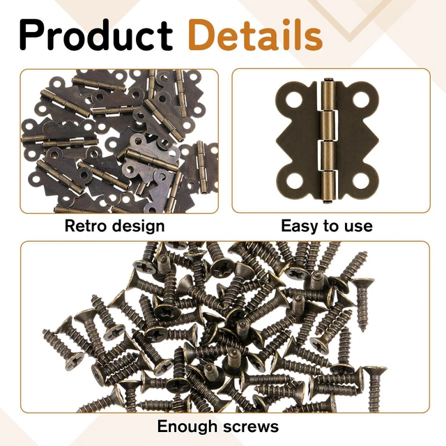 Alt view image 3 of 7 - 16 PCS Small Hinges for Wooden Box Antique Cabinet with Screws | Butterfly Retro Vintage Jewelry Box Hinges for Wooden Cabinet Crafts Jewelry Box Gift Box (20 X 17mm)