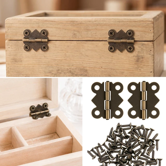 Alt view image 5 of 7 - 16 PCS Small Hinges for Wooden Box Antique Cabinet with Screws | Butterfly Retro Vintage Jewelry Box Hinges for Wooden Cabinet Crafts Jewelry Box Gift Box (20 X 17mm)