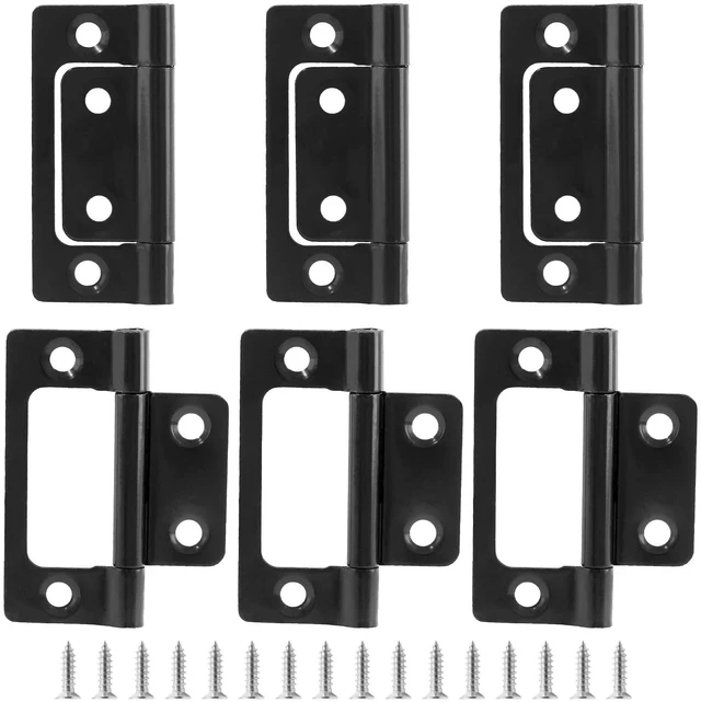 Main image of Non-Mortise Door Hinges, 2 inch x 1 inch, Black | 6 Pcs, Bifold Butt Cabinet Hinges, Vintage Furniture Hardware, Antique Door Hinge with Screws