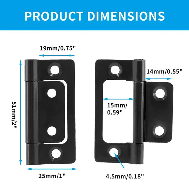 Alt view image 2 of 7 - Non-Mortise Door Hinges, 2 inch x 1 inch, Black | 6 Pcs, Bifold Butt Cabinet Hinges, Vintage Furniture Hardware, Antique Door Hinge with Screws