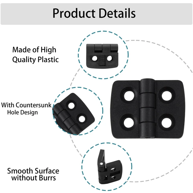 Alt view image 4 of 5 - 2PCS Plastic Hinge 40mmx30mm, Electrical Cabinet Hinge, Black Nylon Door Hinges with Screws