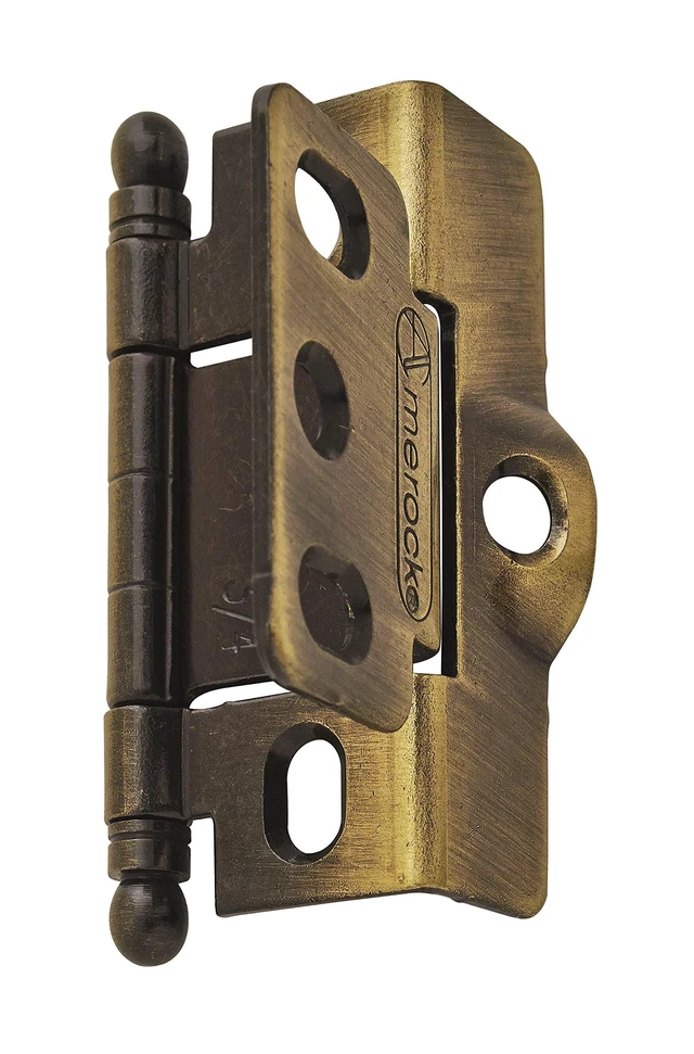 Alt view image 3 of 5 - 3/4" Full Wrap Antique Brass Decorative Cabinet Hinge | Non-Self-Closing Steel Cabinet Hinge for Doors with 3/4" (19mm) Door Thickness; Full Inset, Full Wrap