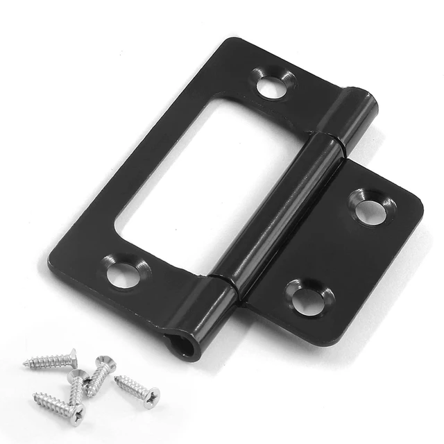 Alt view image 4 of 7 - Non-Mortise Door Hinges, 2 inch x 1 inch, Black | 6 Pcs, Bifold Butt Cabinet Hinges, Vintage Furniture Hardware, Antique Door Hinge with Screws