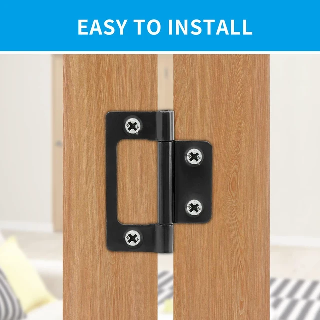 Alt view image 6 of 7 - Non-Mortise Door Hinges, 2 inch x 1 inch, Black | 6 Pcs, Bifold Butt Cabinet Hinges, Vintage Furniture Hardware, Antique Door Hinge with Screws